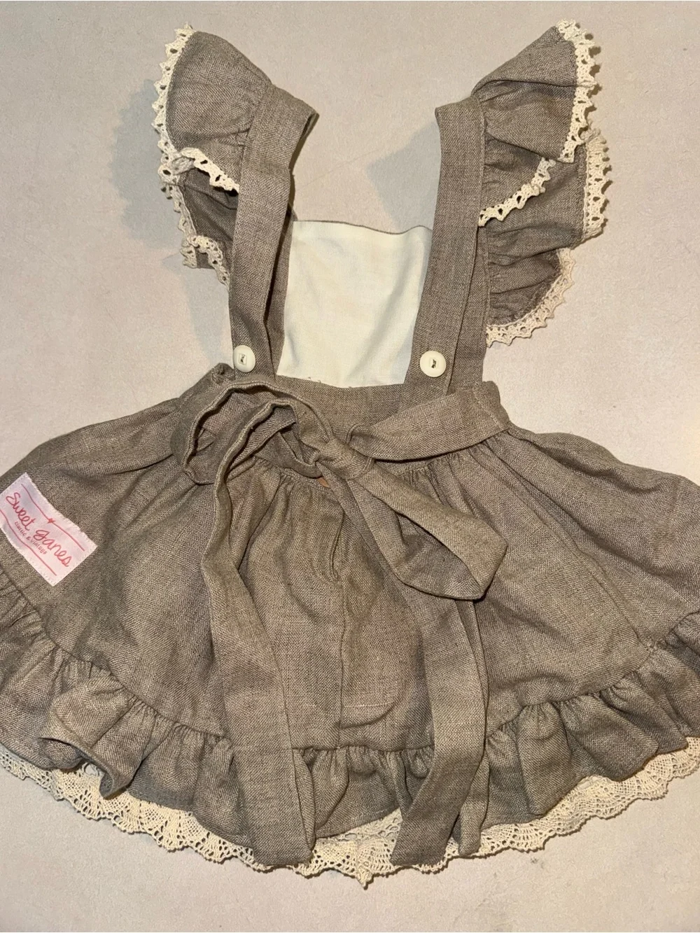 Sweet Jane Irish Linen Baby Dress 6 Months 6M Lacy Ruffle Pinafore